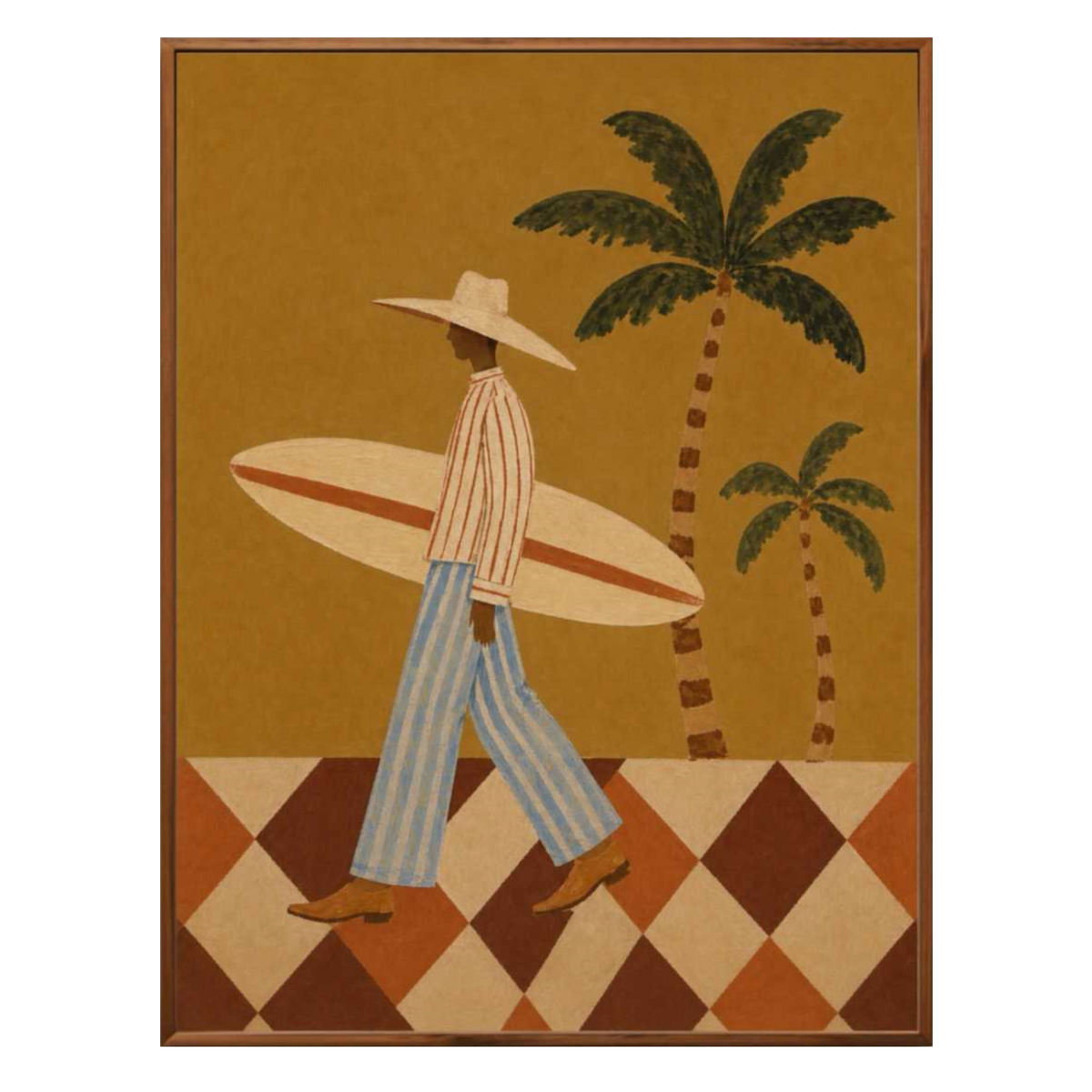 Contemporary Folk Art | Surfer with Palm Trees