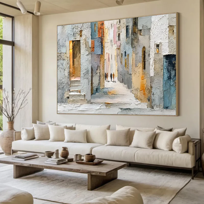 Textured City Street Wall Art – Abstract European Town Canvas
