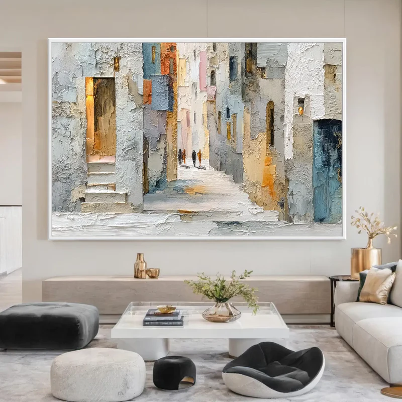Textured City Street Wall Art – Abstract European Town Canvas