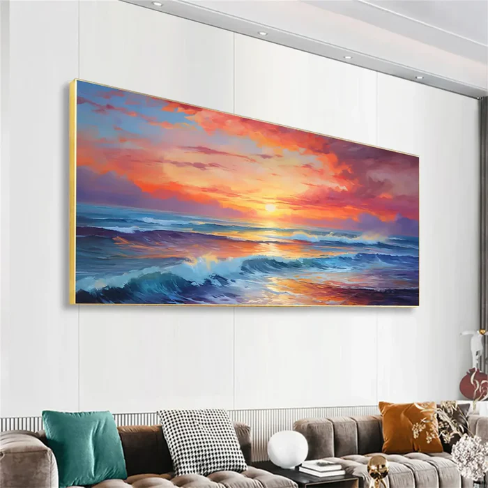 Textured Vivid Sunset Ocean Wall Art