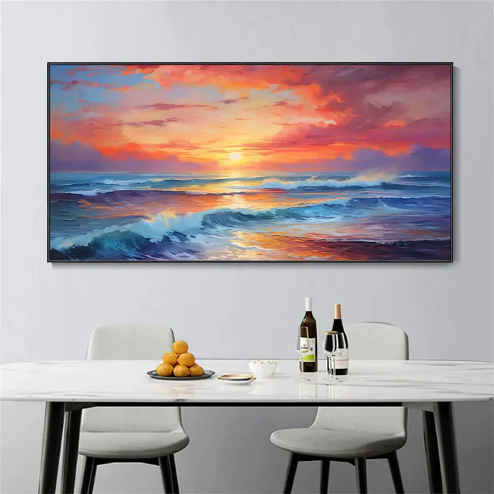 Textured Vivid Sunset Ocean Wall Art