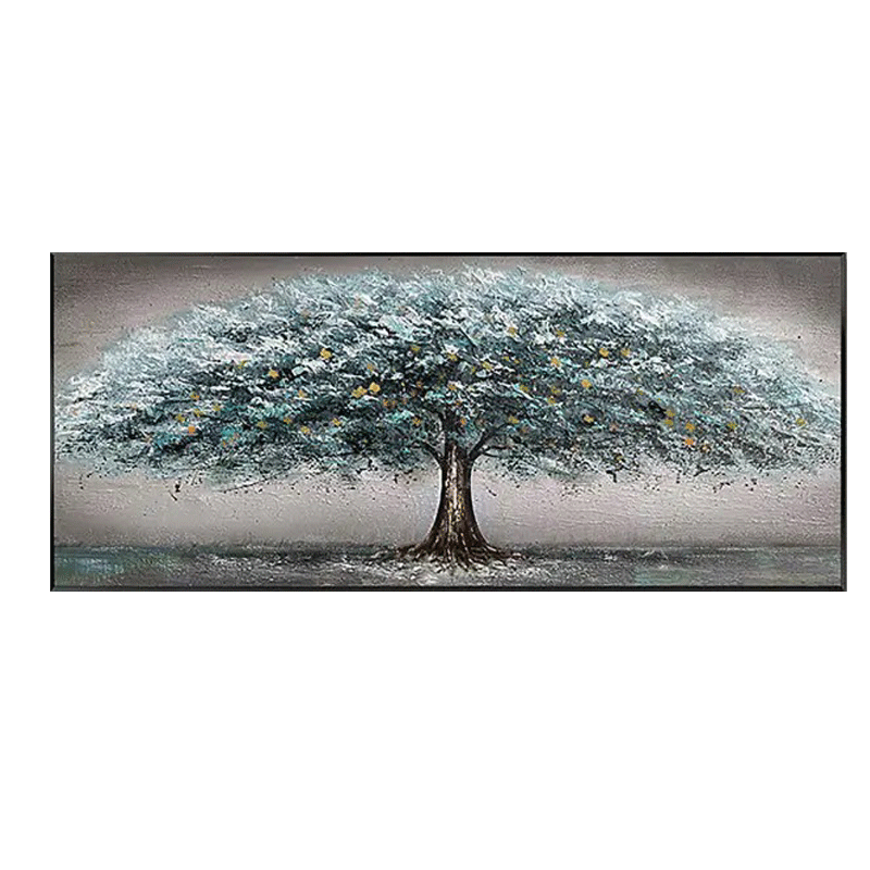 Blue Green Textured Tree Canvas Wall Art
