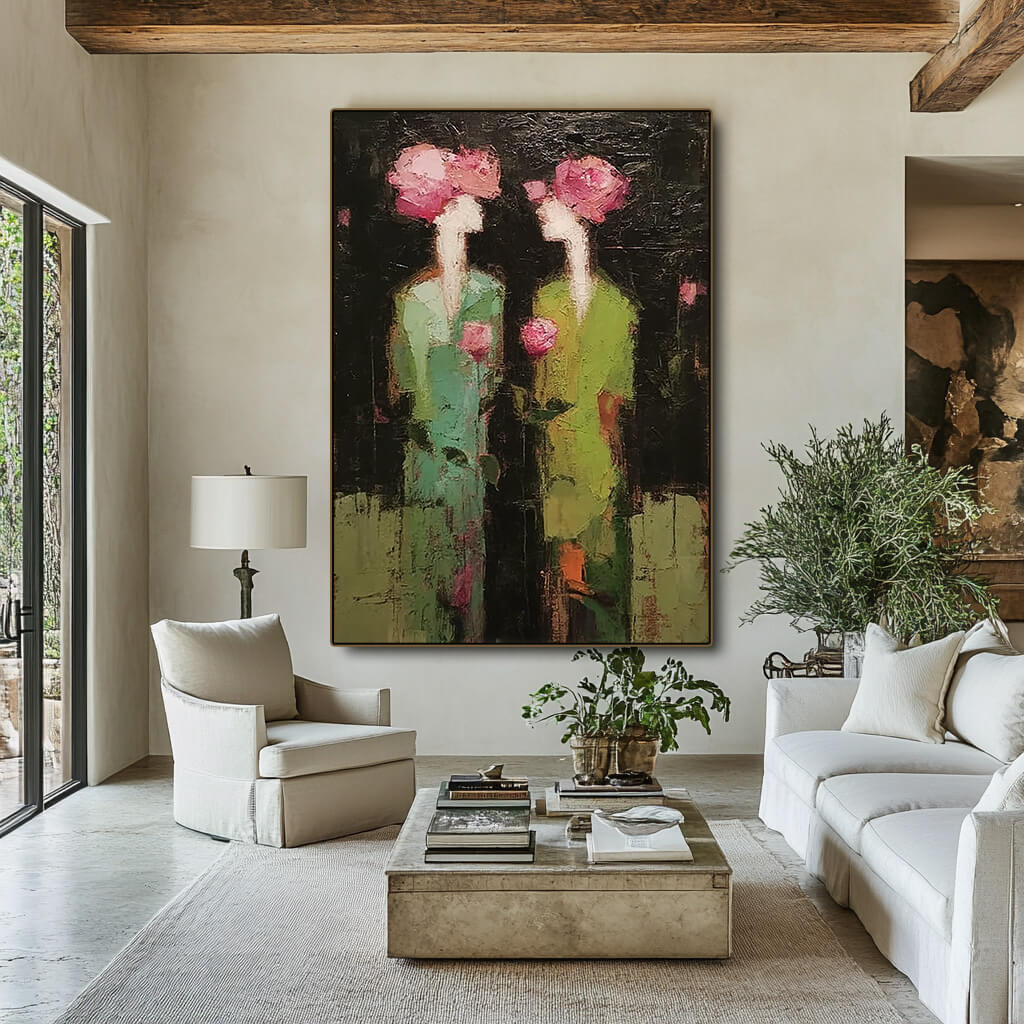 Botanical Reverie in Green and Rose