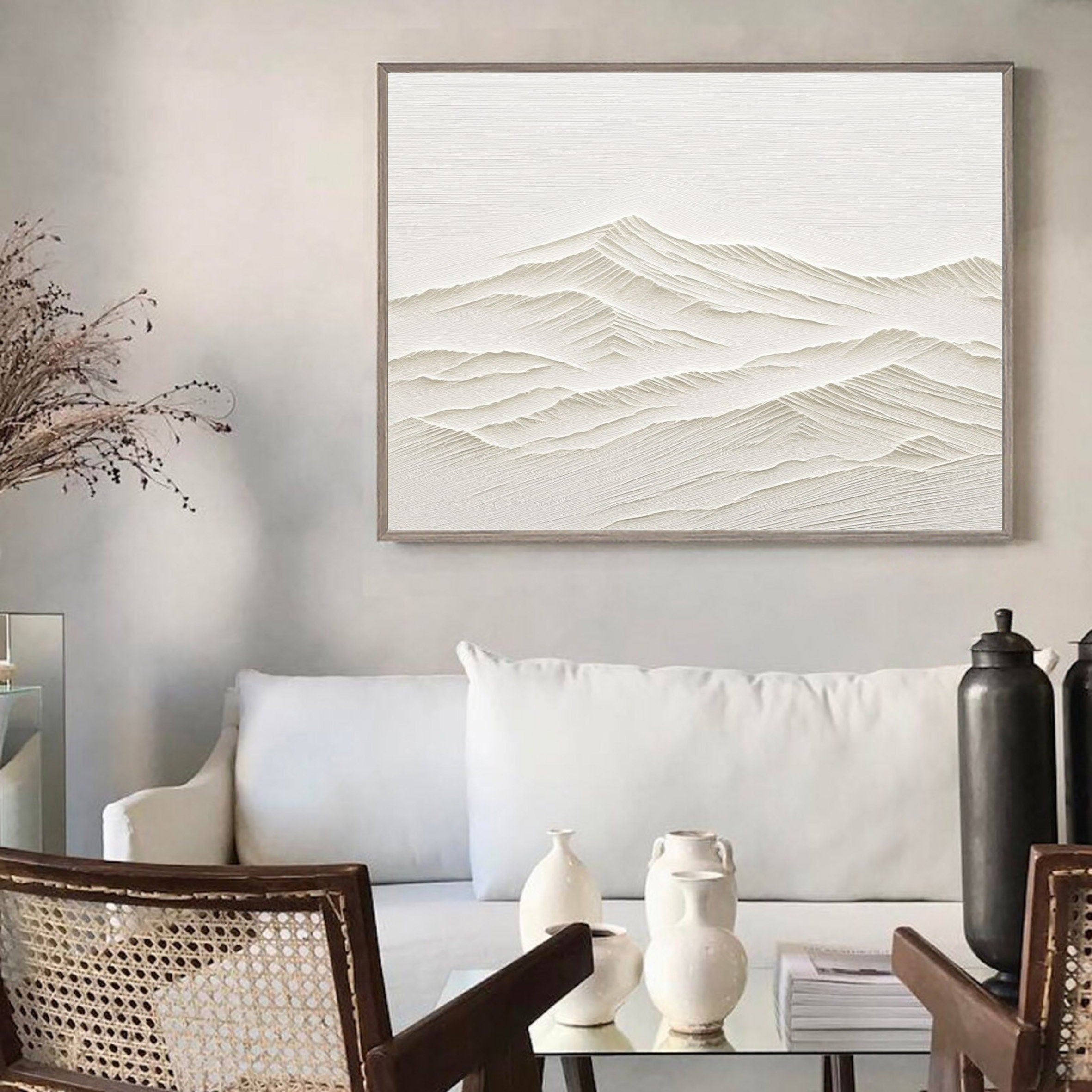 3D Textured White Mountain Range Wall Art
