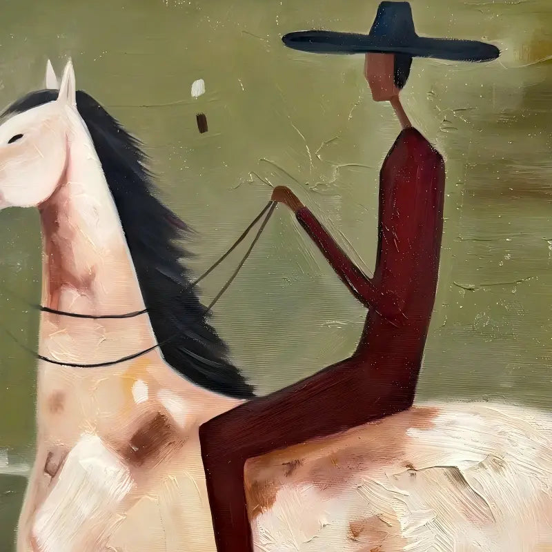 Minimalist Horse Rider Wall Art – Modern Equestrian Canvas Painting