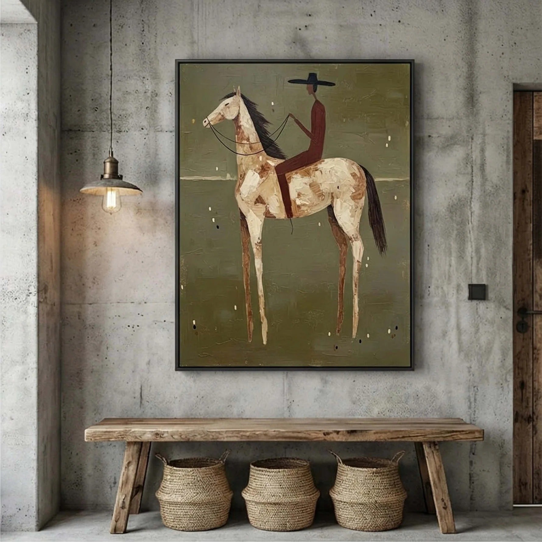 Minimalist Horse Rider Wall Art – Modern Equestrian Canvas Painting