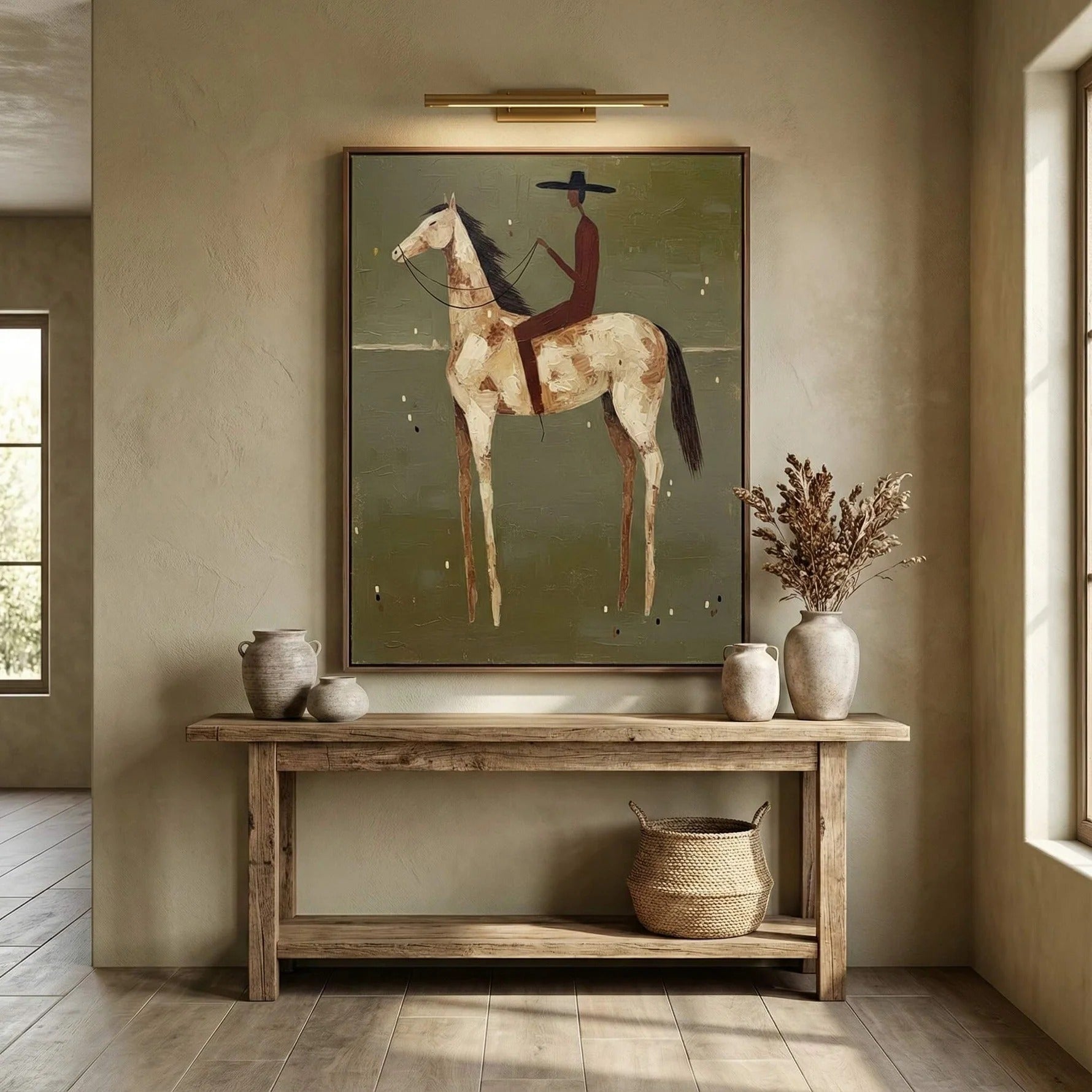 Minimalist Horse Rider Wall Art – Modern Equestrian Canvas Painting