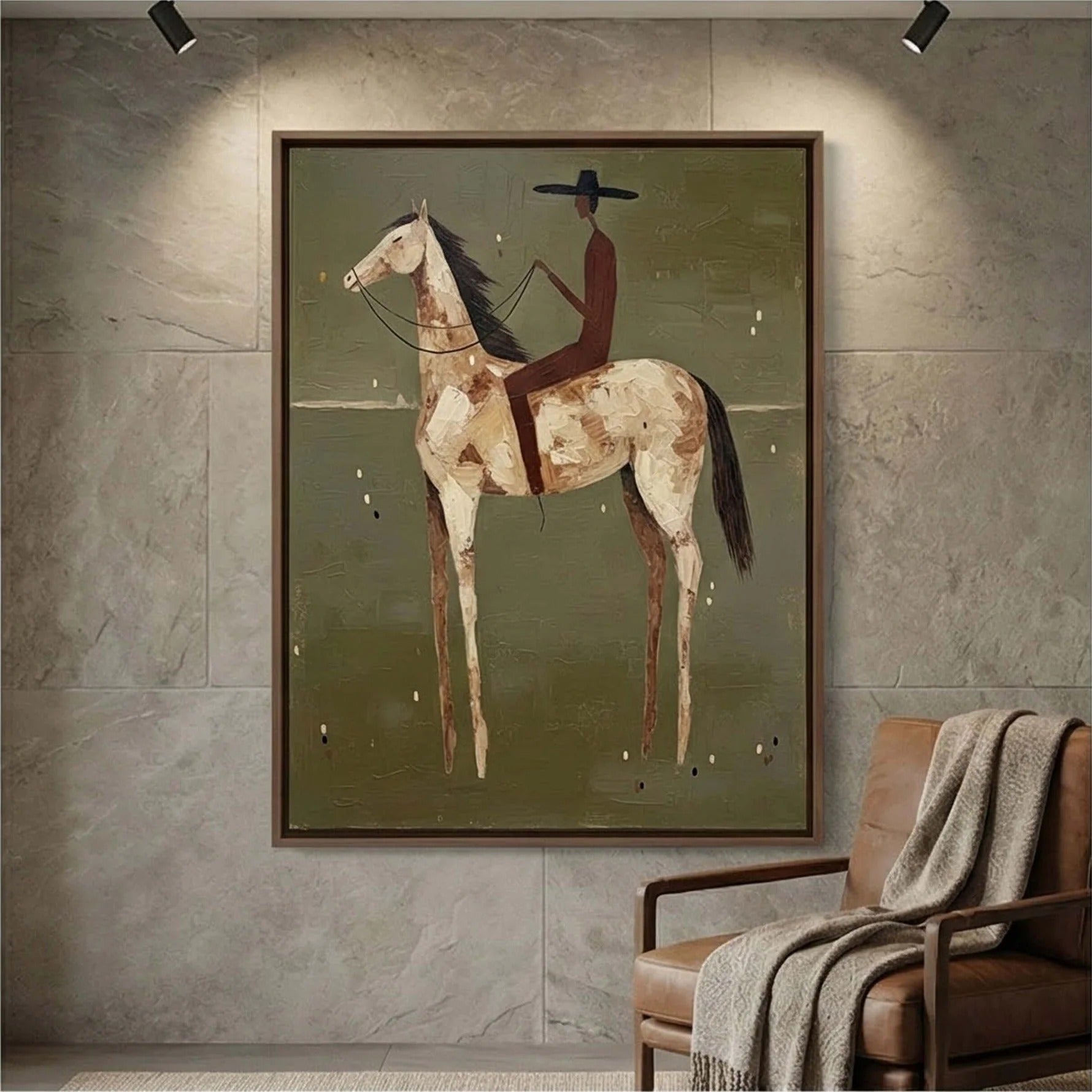 Minimalist Horse Rider Wall Art – Modern Equestrian Canvas Painting