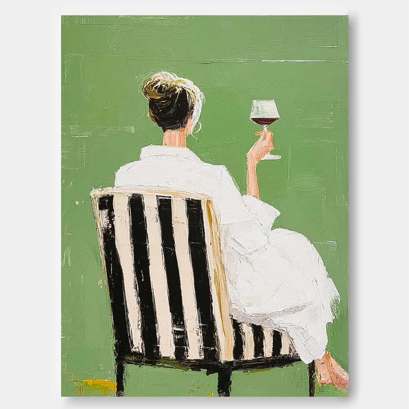 Woman with Wine Glass Canvas Painting — Original Figurative Art