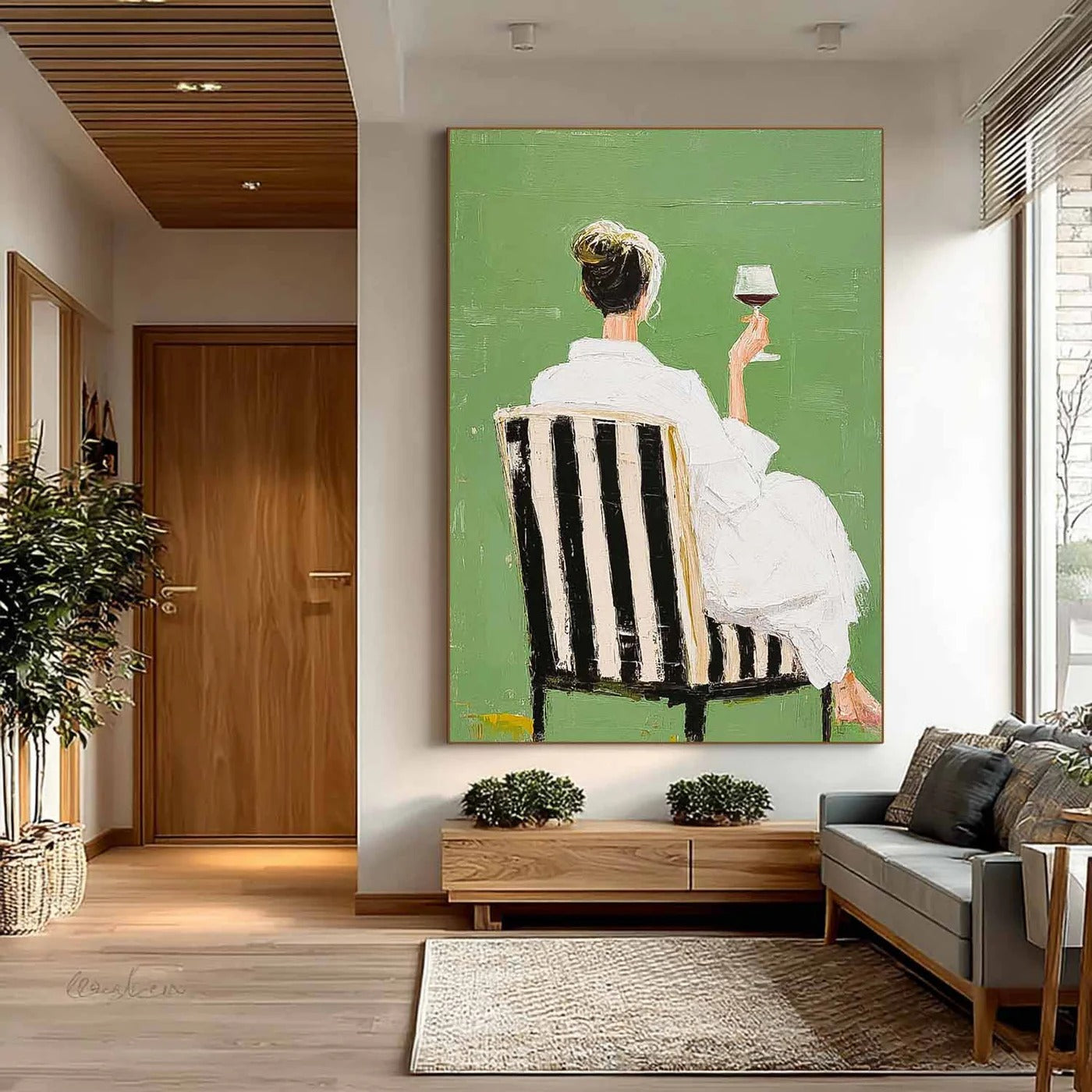 Woman with Wine Glass Canvas Painting — Original Figurative Art