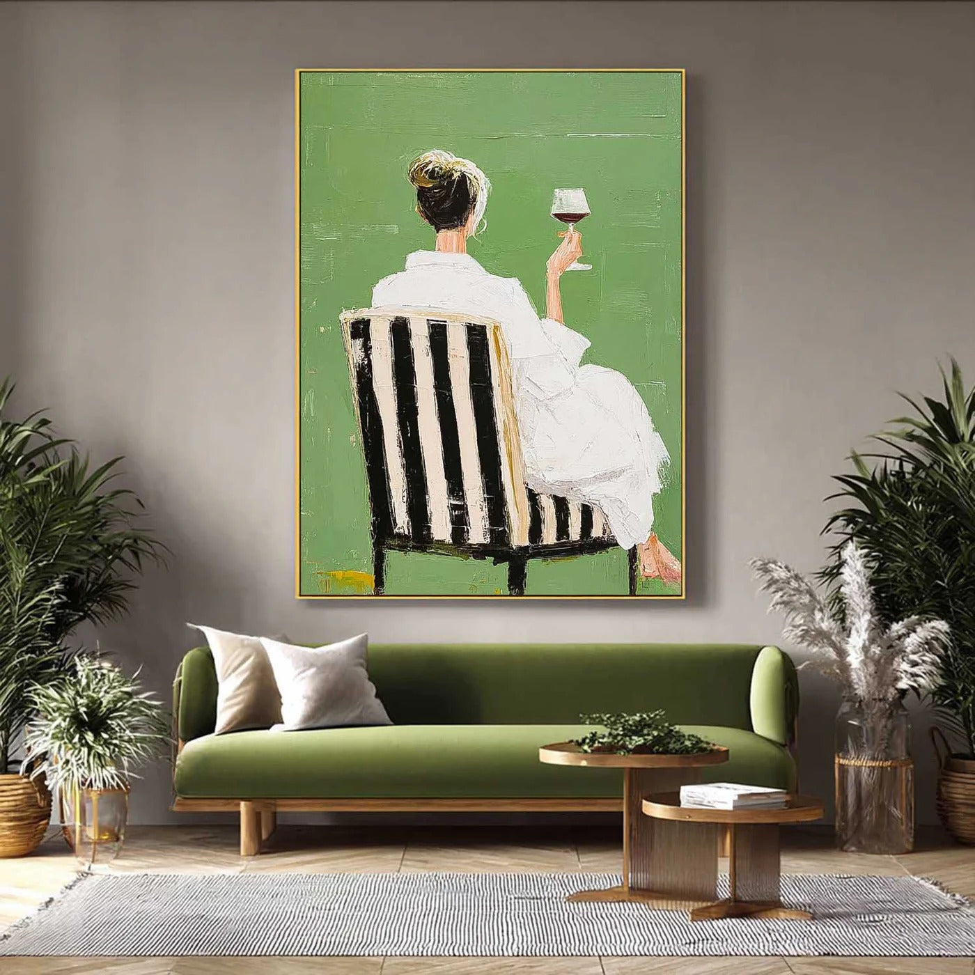 Woman with Wine Glass Canvas Painting — Original Figurative Art