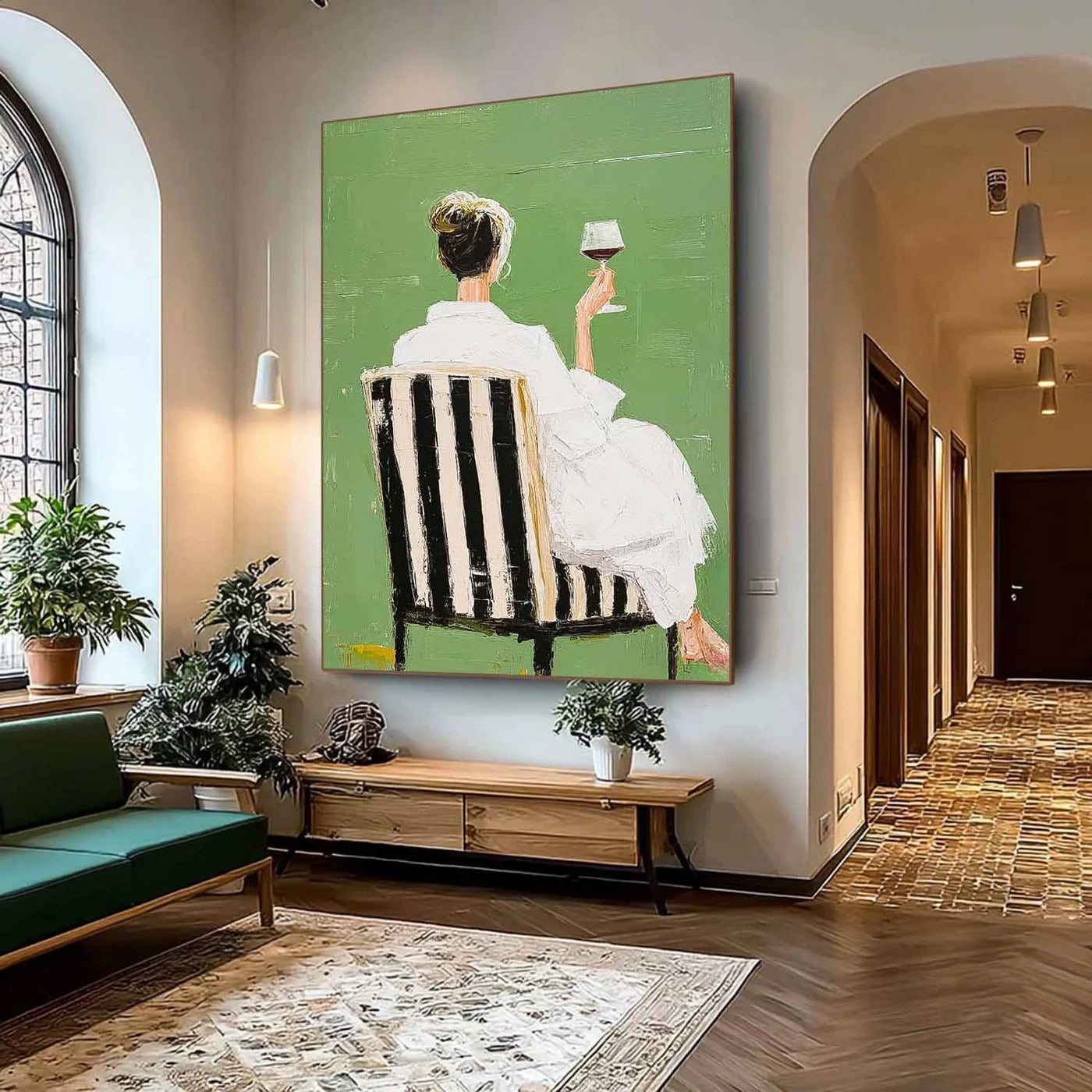 Woman with Wine Glass Canvas Painting — Original Figurative Art