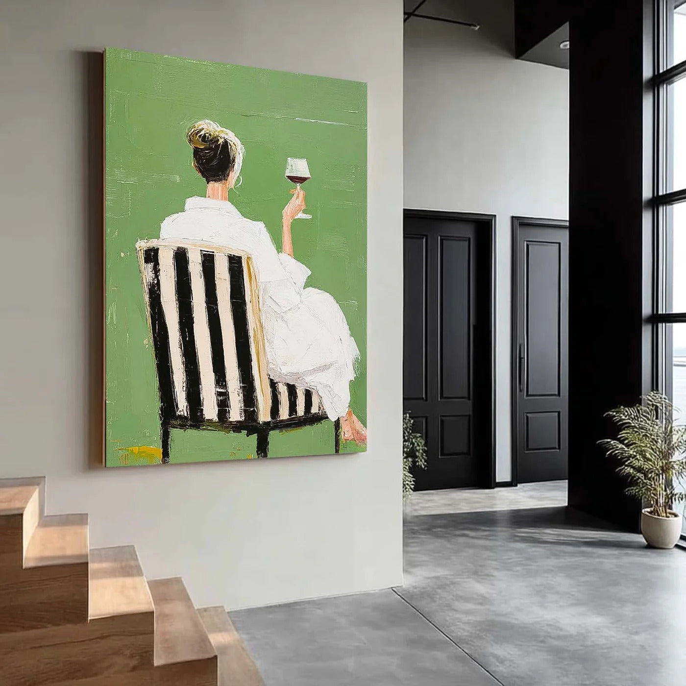 Woman with Wine Glass Canvas Painting — Original Figurative Art