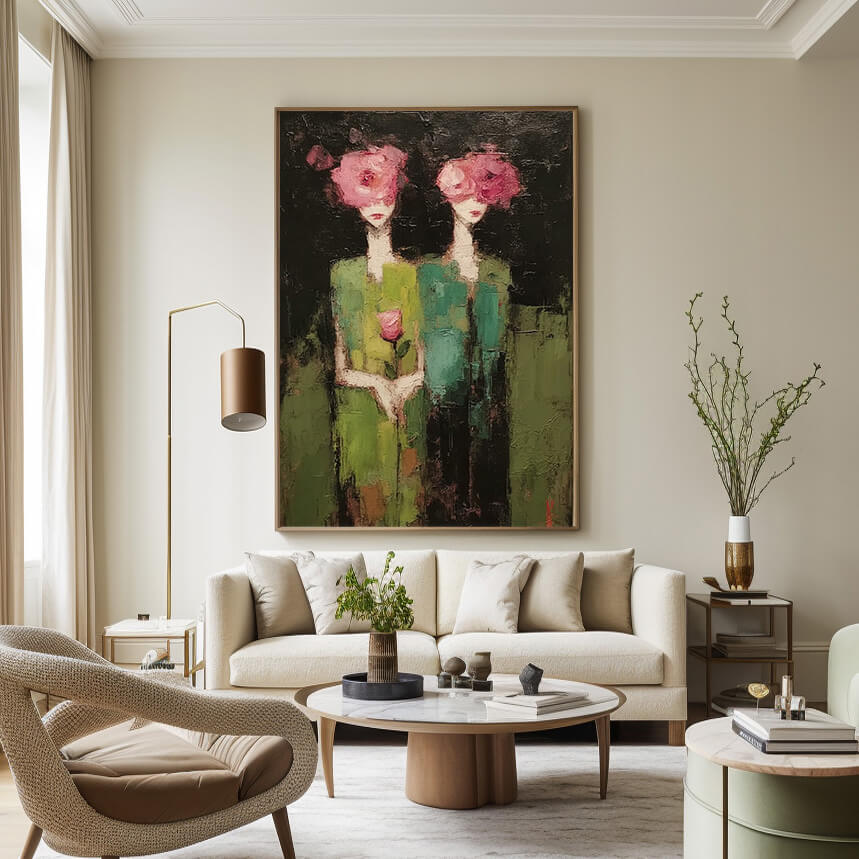 Midsummer Revelry - Modern Abstract Botanical Personage Oil Painting