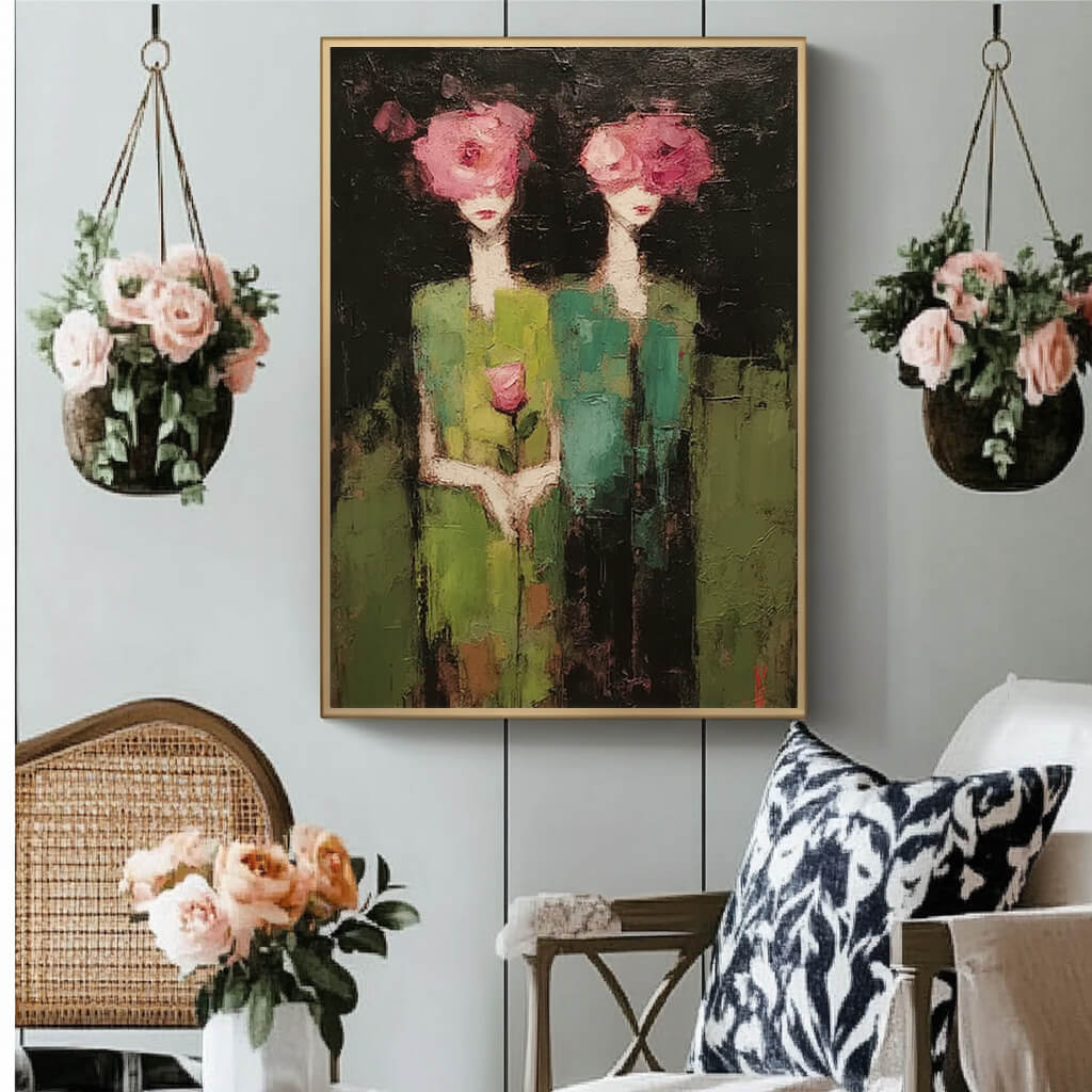 Midsummer Revelry - Modern Abstract Botanical Personage Oil Painting