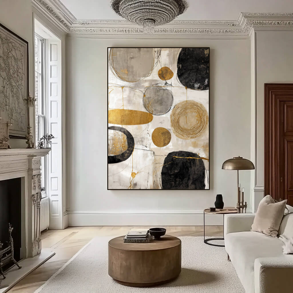 Minimalist Orbits - Large Modern Textured Gold Leaf Abstract Wall Art