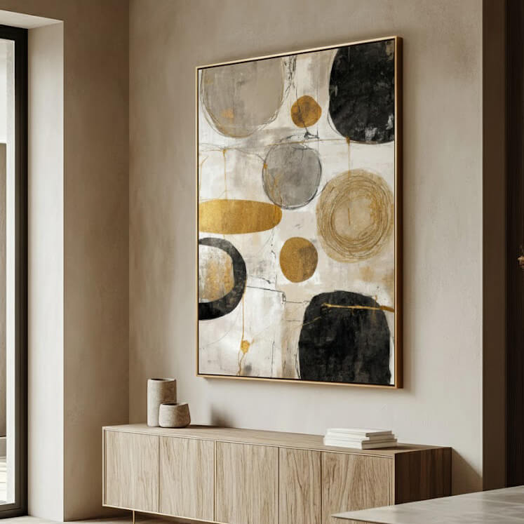 Minimalist Orbits - Large Modern Textured Gold Leaf Abstract Wall Art