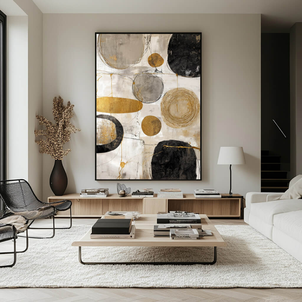 Minimalist Orbits - Large Modern Textured Gold Leaf Abstract Wall Art