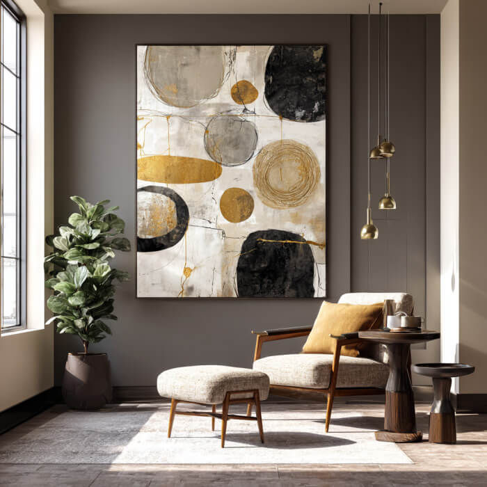 Minimalist Orbits - Large Modern Textured Gold Leaf Abstract Wall Art