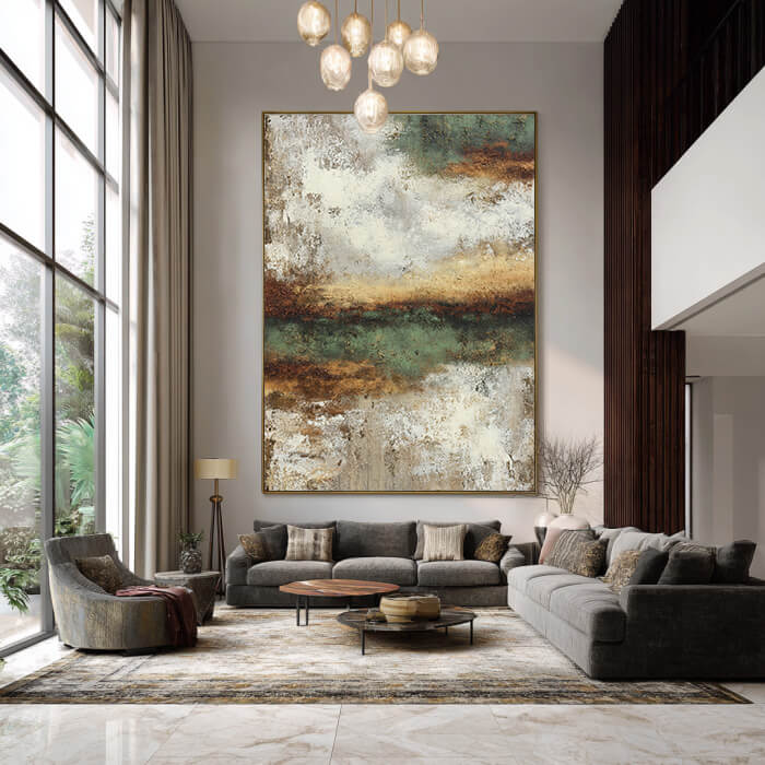 Misty Forest Plains - Large Earthy Tone Impasto Texture Wall Art