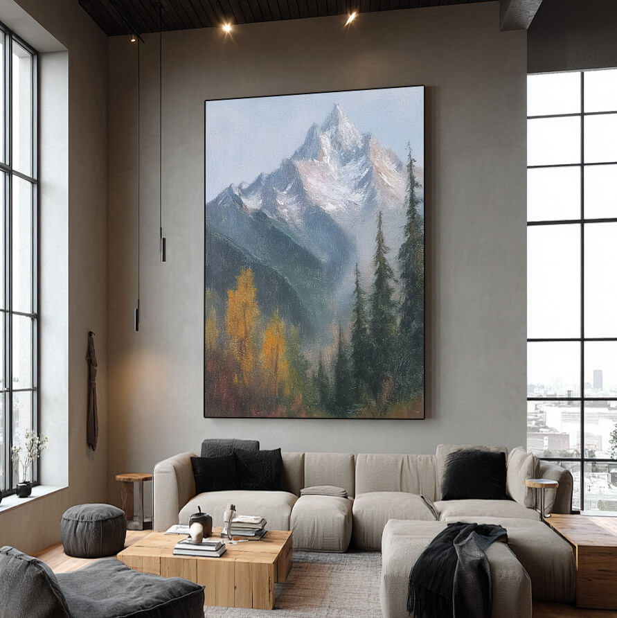 Misty Mountain Ridge - Large Modern Autumn Forest Snow Peak Wall Art