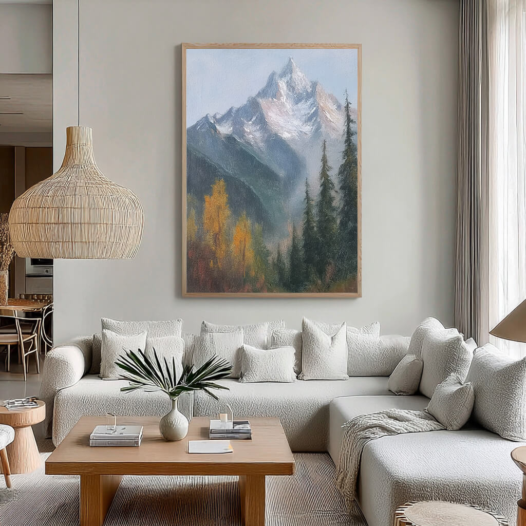 Misty Mountain Ridge - Large Modern Autumn Forest Snow Peak Wall Art