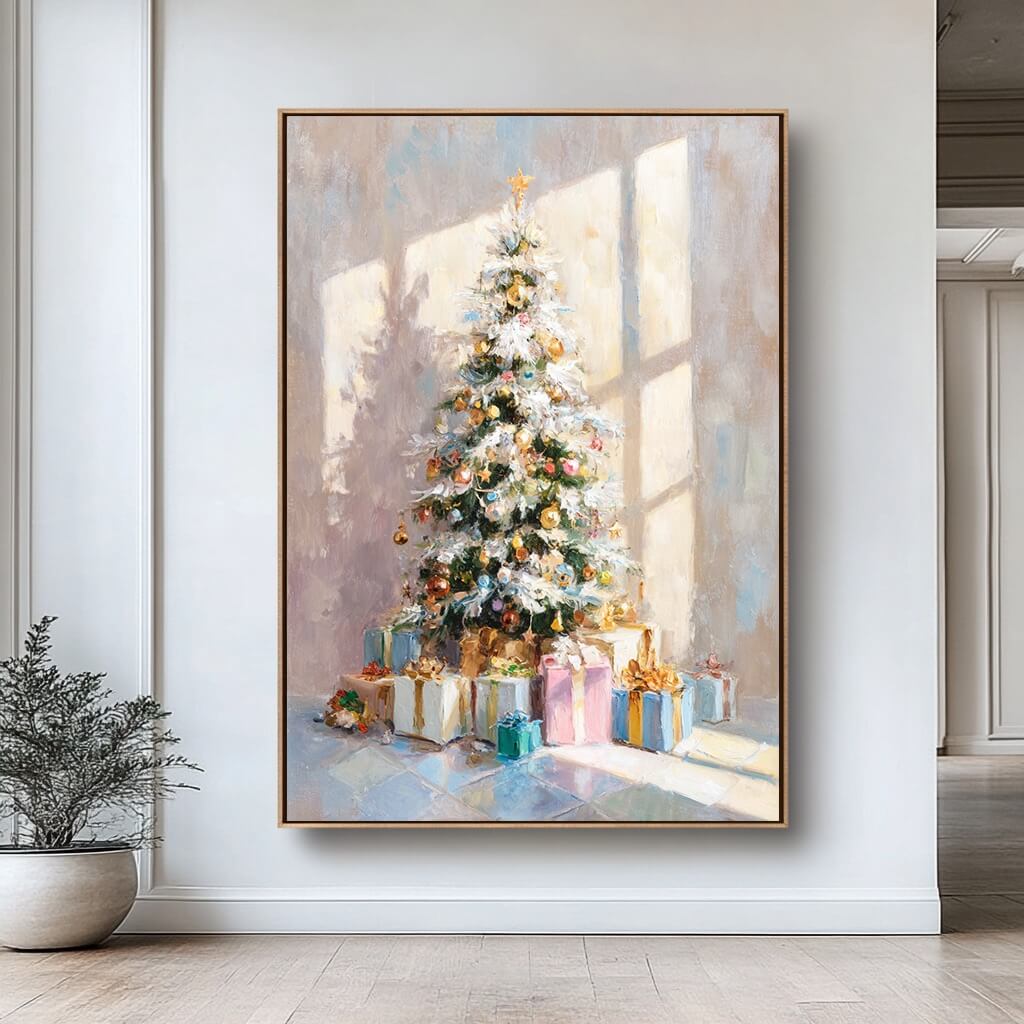 Morning of Christmas - Hand-Painted Christmas Tree Oil Painting