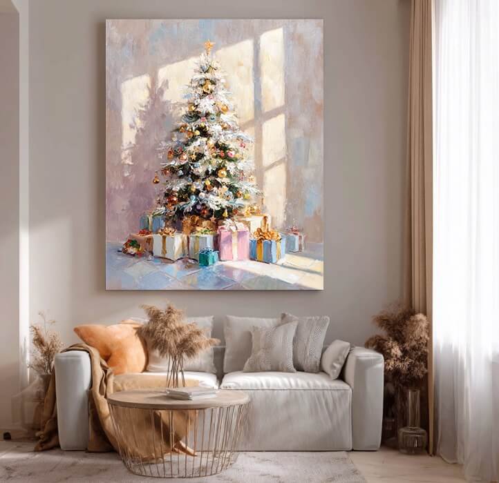 Morning of Christmas - Hand-Painted Christmas Tree Oil Painting