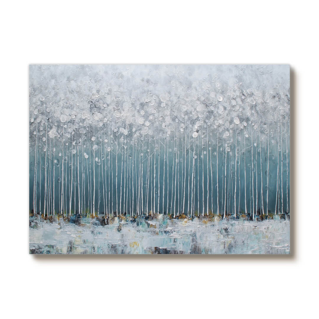 Ode to Snow - Abstract White Forest Oil Painting