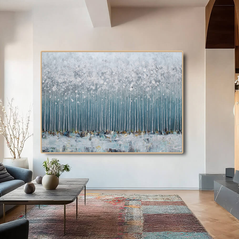 Ode to Snow - Abstract White Forest Oil Painting