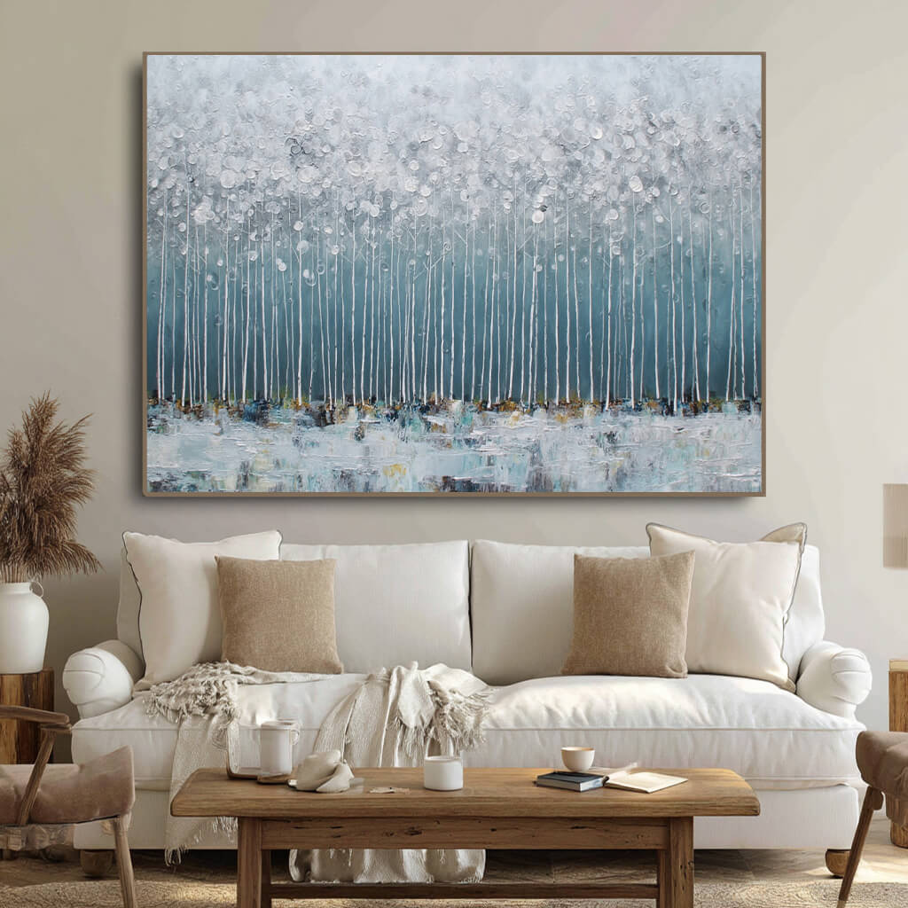 Ode to Snow - Abstract White Forest Oil Painting