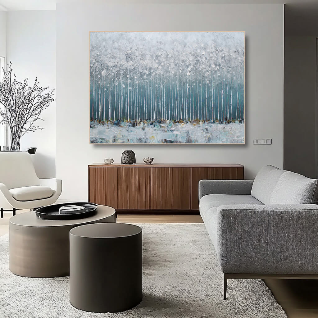 Ode to Snow - Abstract White Forest Oil Painting