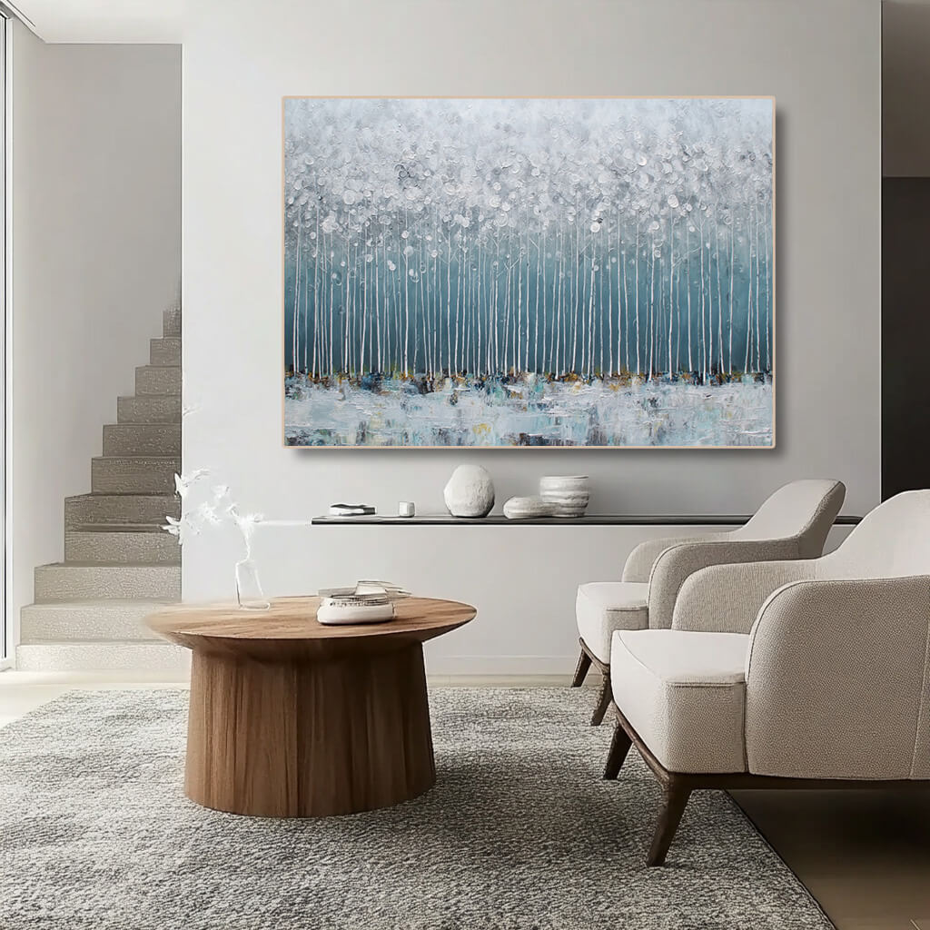 Ode to Snow - Abstract White Forest Oil Painting