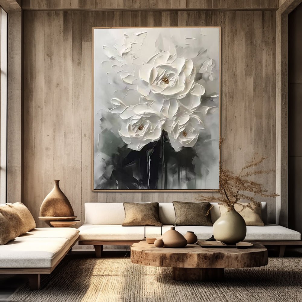 3D Textured White Rose Wall Art