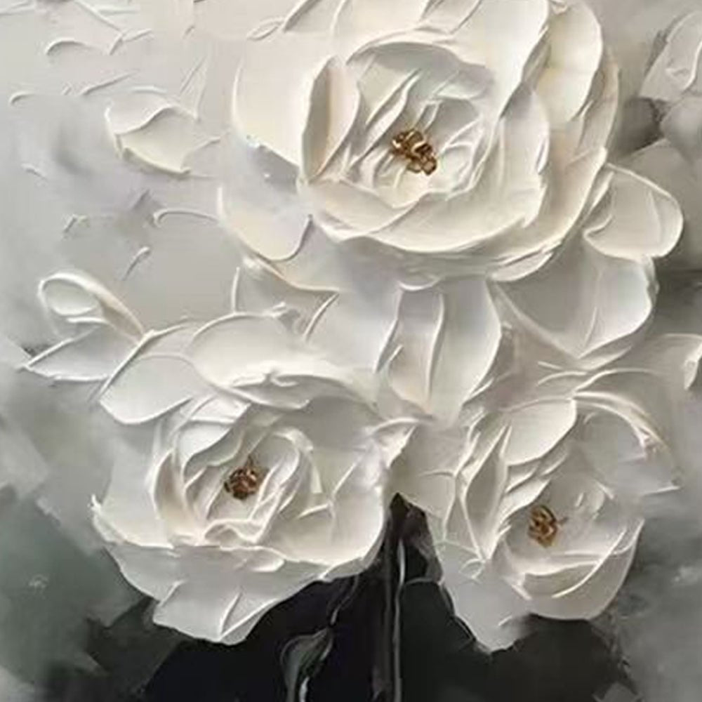 3D Textured White Rose Wall Art