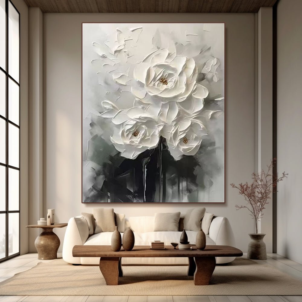 3D Textured White Rose Wall Art
