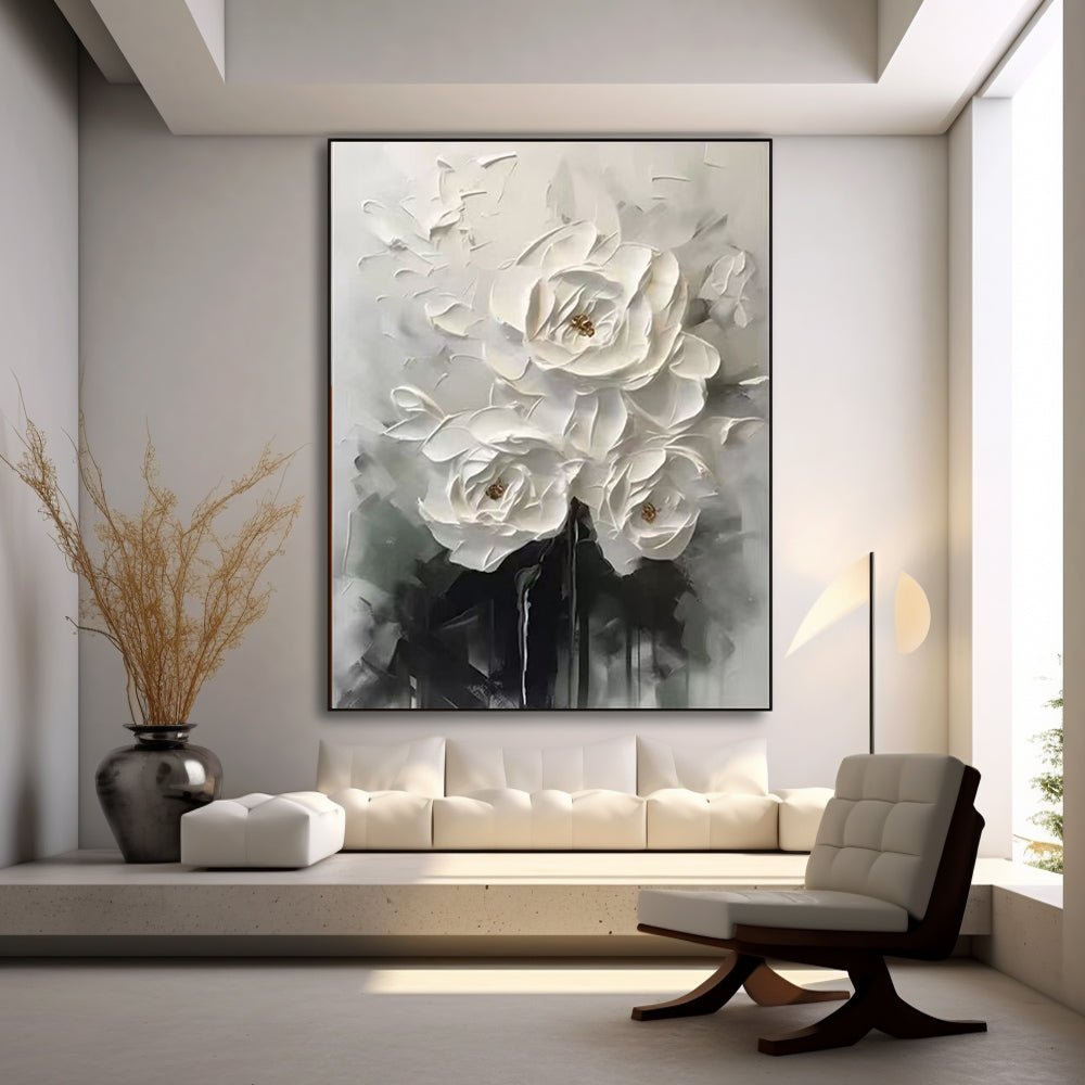 3D Textured White Rose Wall Art