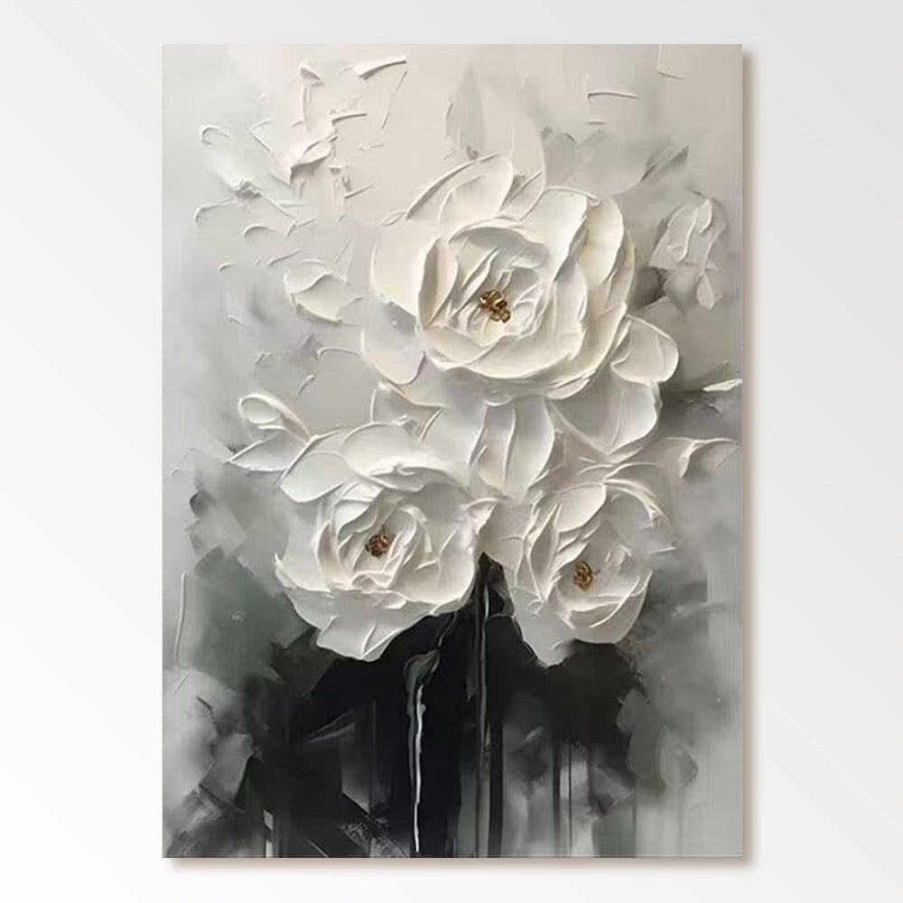 3D Textured White Rose Wall Art