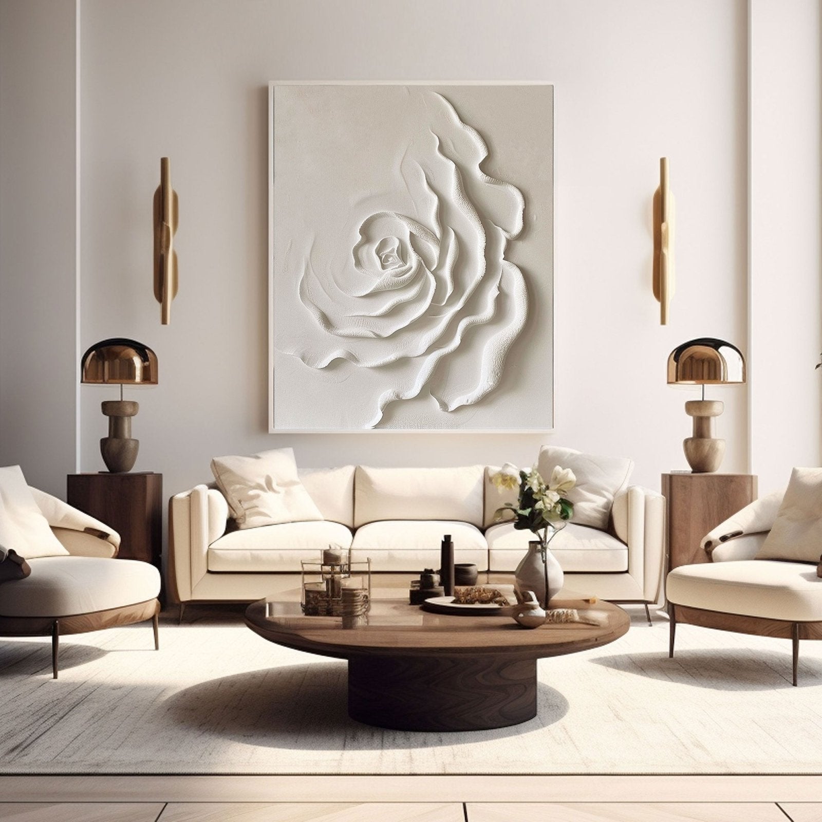3D Textured Ivory Rose Wall Art