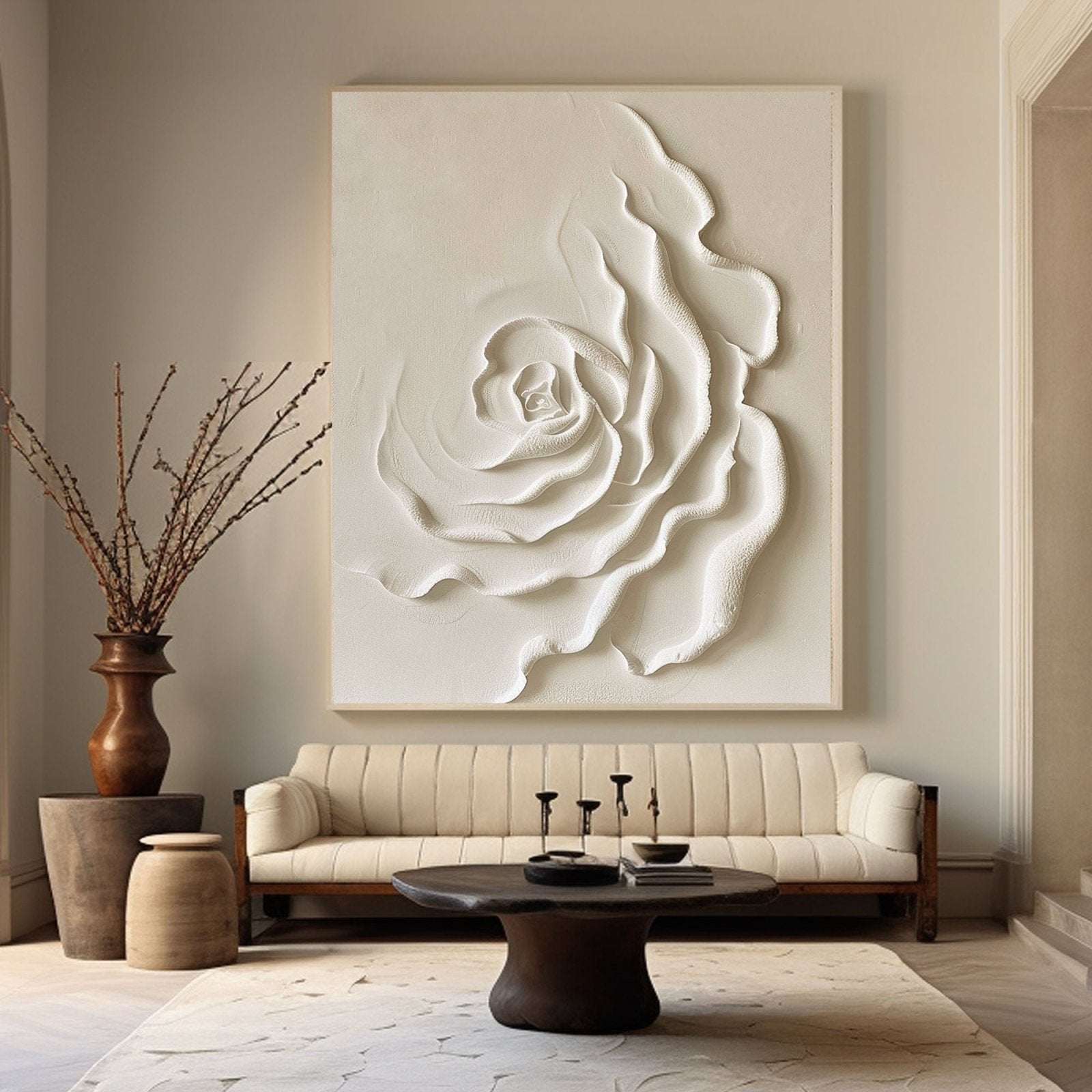 3D Textured Ivory Rose Wall Art