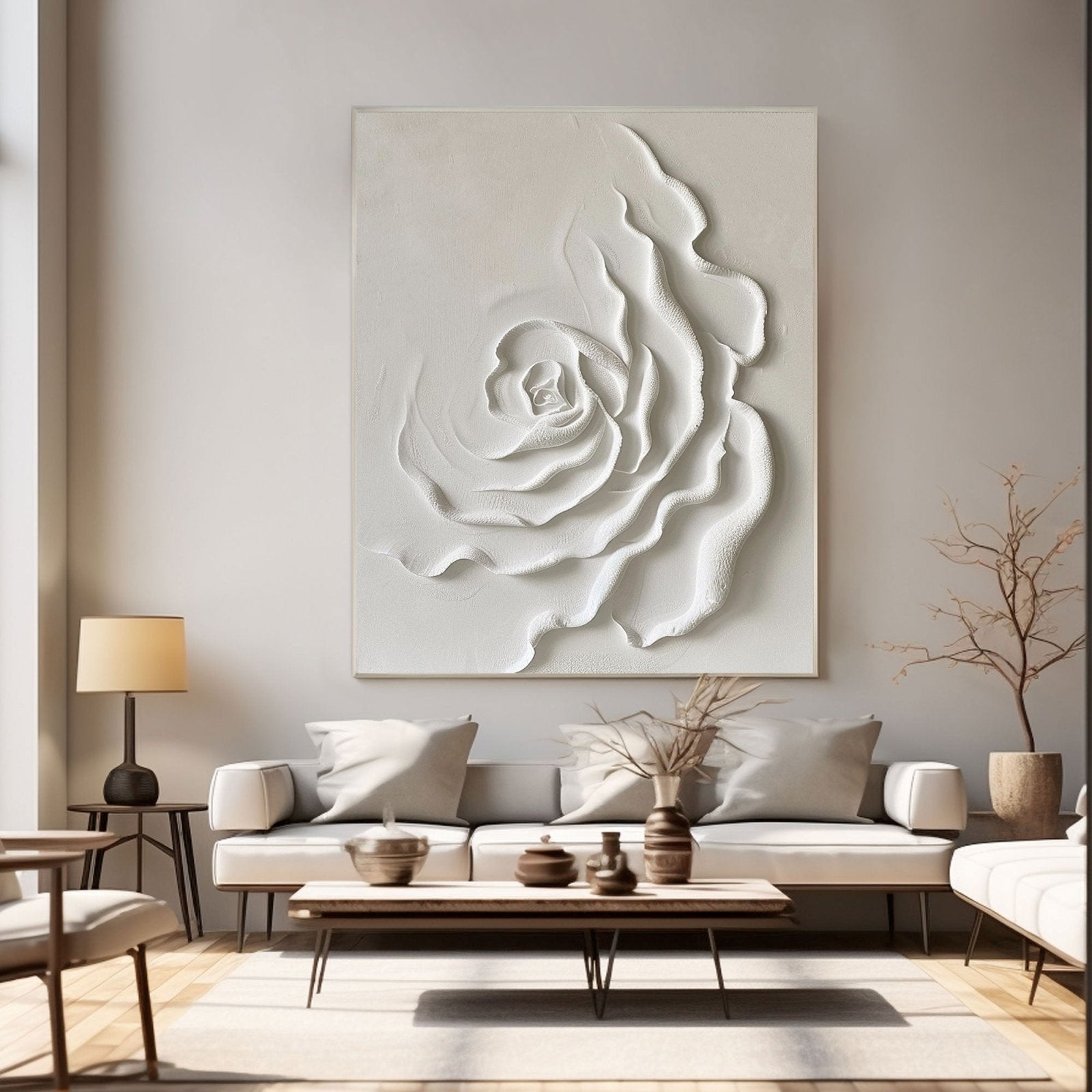 3D Textured Ivory Rose Wall Art