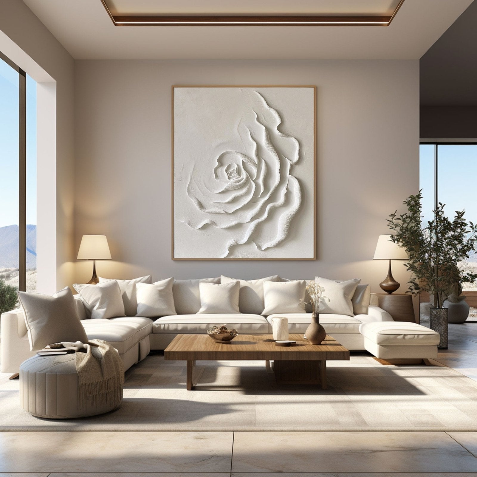 3D Textured Ivory Rose Wall Art