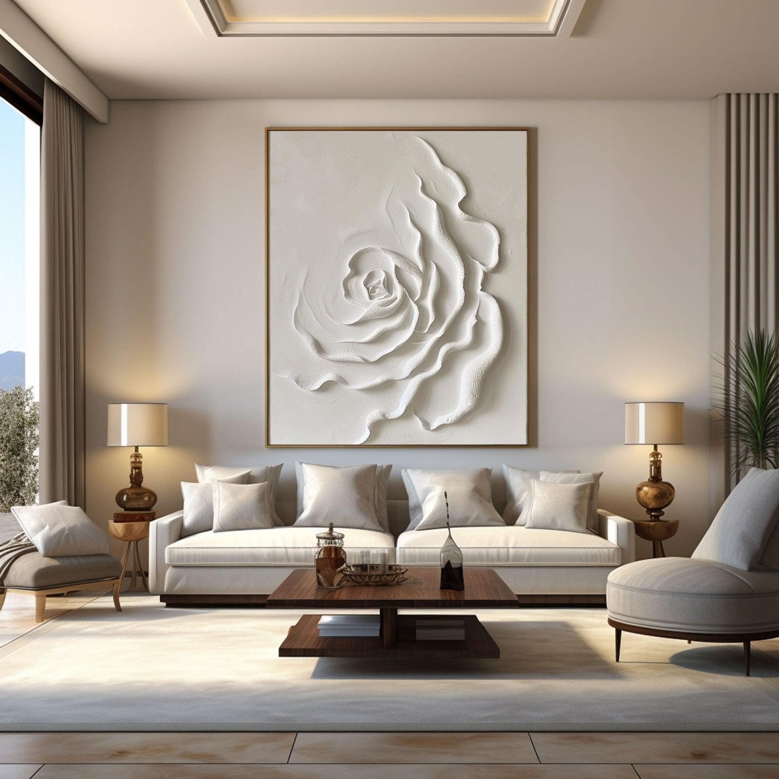 3D Textured Ivory Rose Wall Art