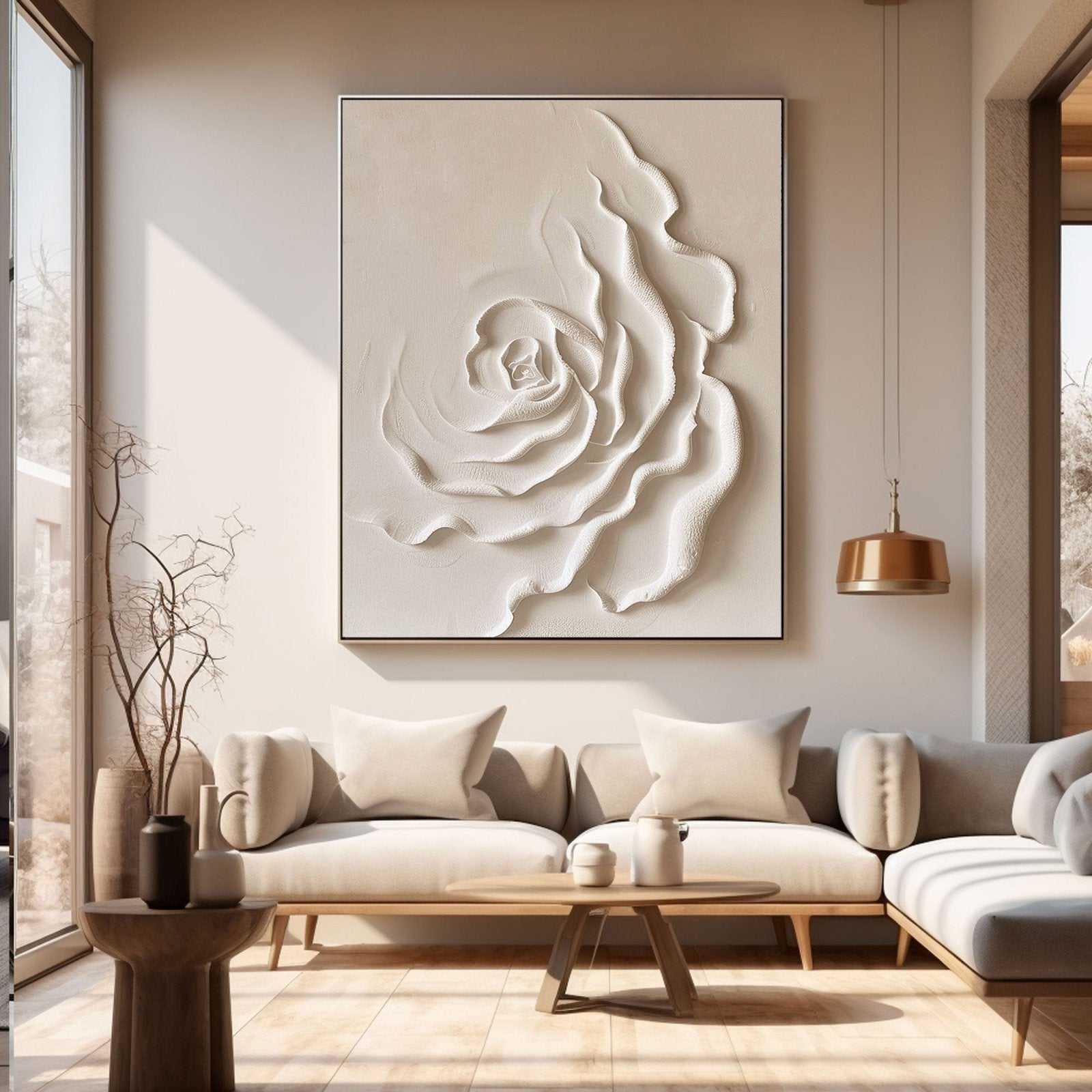 3D Textured Ivory Rose Wall Art