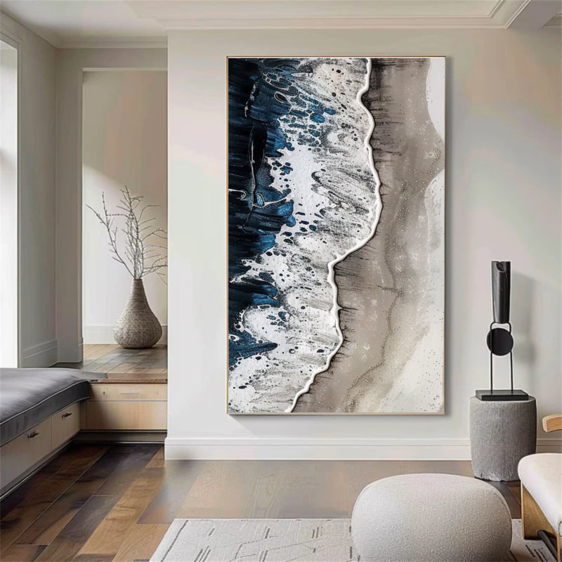 Textured Navy Wave Shoreline Wall Art