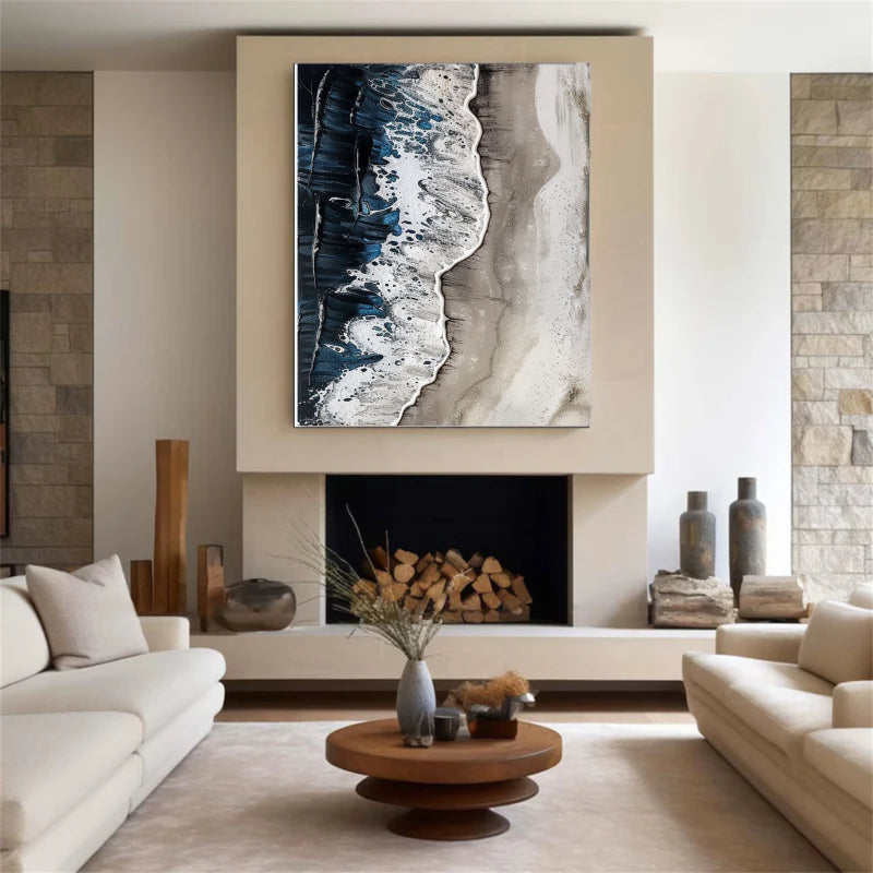 Textured Navy Wave Shoreline Wall Art