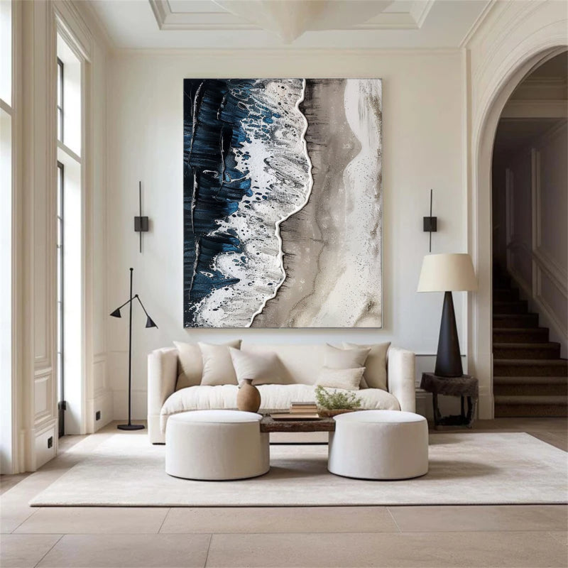 Textured Navy Wave Shoreline Wall Art