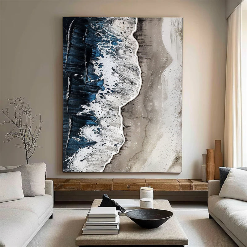 Textured Navy Wave Shoreline Wall Art