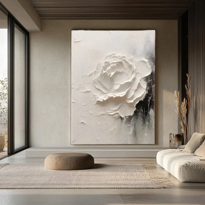 3D Textured Single White Rose Wall Art