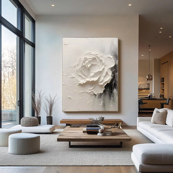 3D Textured Single White Rose Wall Art